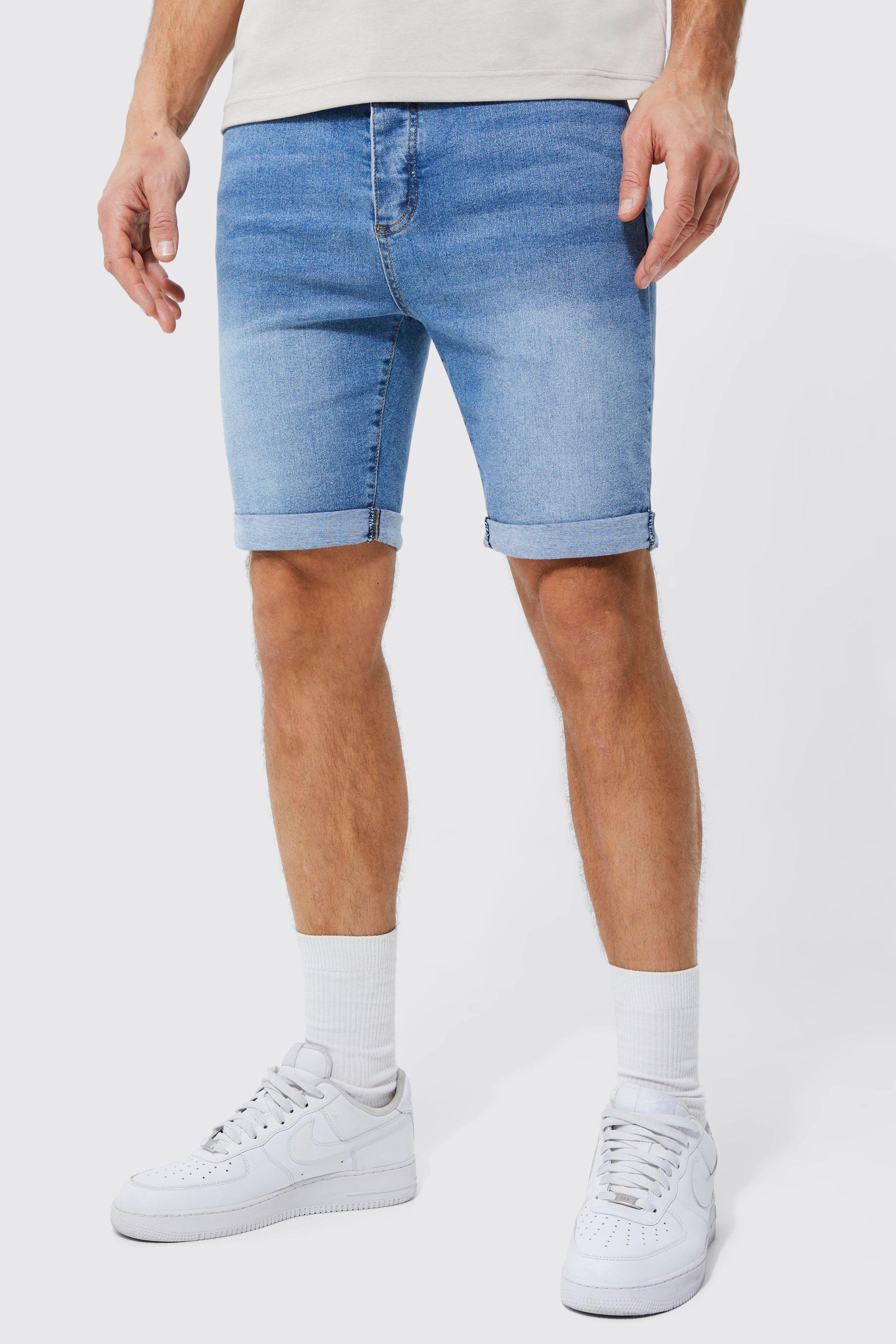 Mens Blue Tall Skinny Stretch Denim Short, Blue